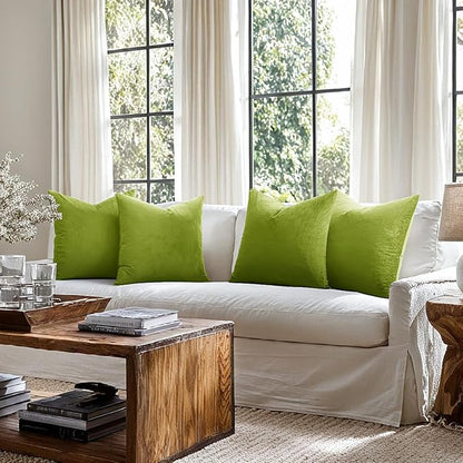 24x24 Velvet Pillow Covers Set of 2 Grass Green Decorative Square Throw Pillowcase Soft Solid Cushion Covers for Bedroom Living Room Outdoor Indoor Decoration
