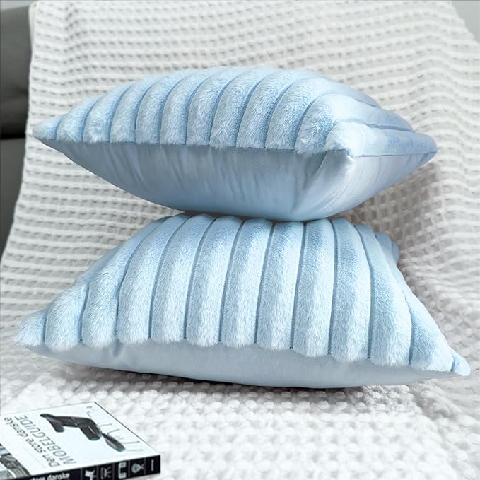 2 Pack 16x16 Pillow Cover Velvet Pillow Covers, Faux Fur Square Throw Pillow Covers for Living Room Decorations Throw Pillow Case, Throw Pillow Cover Cushion Cover for Sofa Bedroom Car, Light Blue