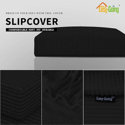 Easy-Going Stretch Loveseat Cushion Cover Sofa Cushion Furniture Protector Sofa Seat Sofa Slipcover Sofa Cover Soft Flexibility with Elastic Bottom(Loveseat Cushion, Black)