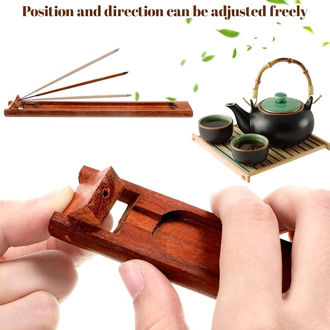 2 Pieces Wood Incense Holder for Sticks with Adjustable Angle, 9.5 Inches Natural Rosewood Incense Burner with Incense Ash Collector, Home Incenses Burner for Meditation Yoga Relaxation Home Decor