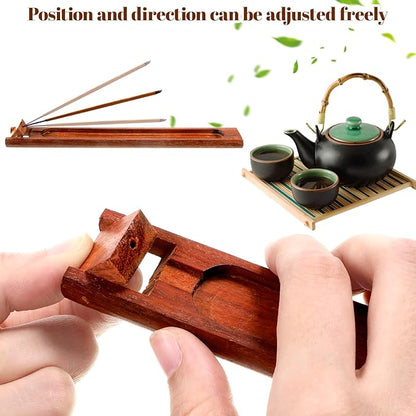2 Pieces Wood Incense Holder for Sticks with Adjustable Angle, 9.5 Inches Natural Rosewood Incense Burner with Incense Ash Collector, Home Incenses Burner for Meditation Yoga Relaxation Home Decor