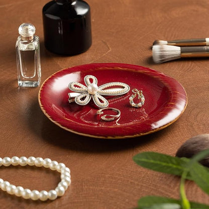 Ceramic Jewelry Tray Decorative Ring Holder and Trinket Dish for Women Wedding Engagement Birthday Gift for Her Jewelry Organizer Vanity Tray (red)