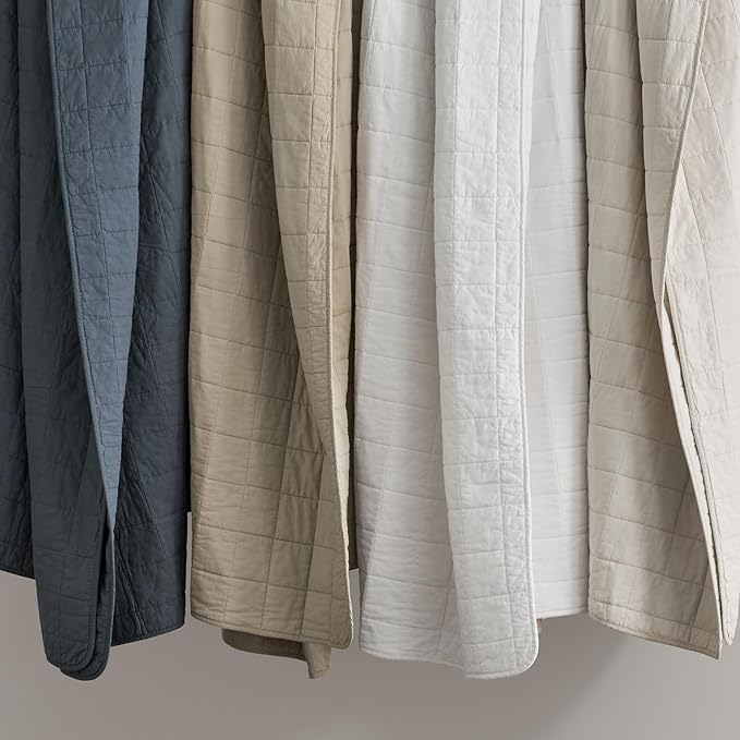 EVERGRACEHOME 100% Cotton Box Stitch Quilt Bedding Set King Size 3 Pieces, Garment-Washed Lightweight Soft Cozy Coverlet, Oversized Quilted Bedspread Sets with 2 Shams for All Season, Pebble Khaki