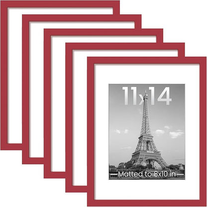 upsimples 11x14 Picture Frame Set of 5, Display Pictures 8x10 with Mat or 11x14 Without, Wall Gallery Photo Frames, Red