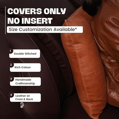 D DOLLY LAMB Lambskin Leather Pillow Cover - Sofa Cushion Case - Decorative Throw Covers for Living Room & Bedroom, 14x14 Inches - Orange Crunch Plain