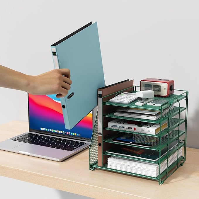 gianotter Desk Organizers and Accessories, 6-Tier Paper Organizer with Magazine rack, File Organizer for Desk, Office Accessories & Workspace (Green)