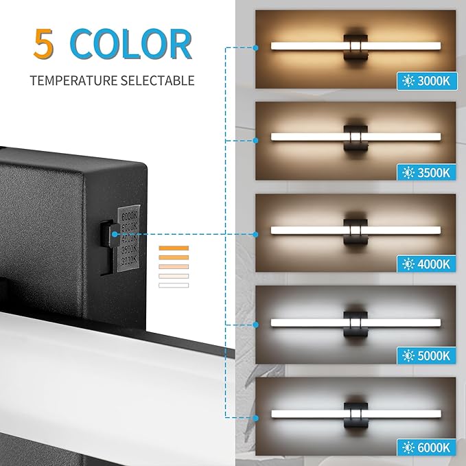 Modern Black and Brass Vanity Light Bar 32 Inch, 24W 5CCT Dimmable Bathroom Light Fixtures LED Wall Lighting Fixture