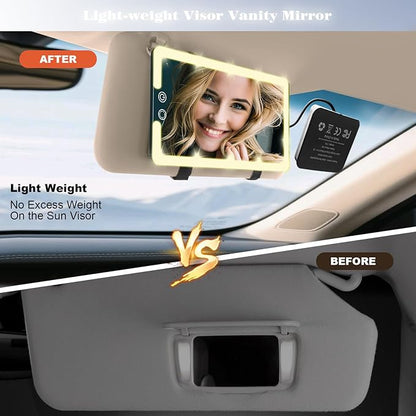 Upgraded Large Led Car Vanity Mirror with Solar&USB-C Charging,10" Sun Visor Mirror with 3-Color Dimmable Rechargeable LED Lights,Car Makeup Mirrors with Secure Reinforced Flexible Mount