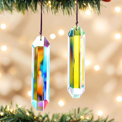 HDCRYSTALGIFTS 2PCS 5" Large Crystal Sun Catcher Prisms for Windows, AB Colored Hexagone Hanging Crystal Suncatchers, Rainbow Glass Ornaments for Christmas Tree,Home,Garden
