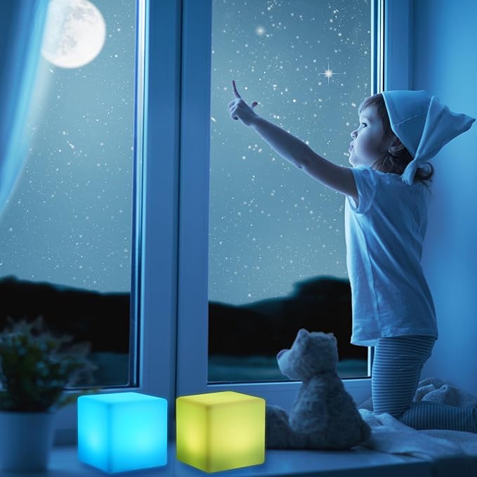 Frienda 4 Pcs Light up Cubes Cool Cosmic Cube Lights 16 Colors LED Mood Lamp Waterproof LED Light Cube for Nursery Home Patio Party Decor (4 Inch)