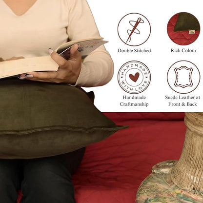 Genuine Suede Leather Pillow Cover, 22x22 Inch Case for Lumbar Throw Couch Pillows, Thick & Soft Cushion Covers for Sofa Bed Home Decor (Suede Deep Forest Green Box Pack of 1)