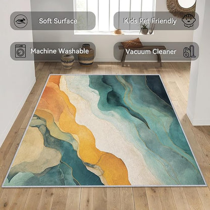 Swirl Rug 8x10 - Abstract Carpet, 6x8 Rug, Modern Rug & Home Decor, Contemporary Area Rug & Room Decor, Washable Non Slip Anti Skid Rugs