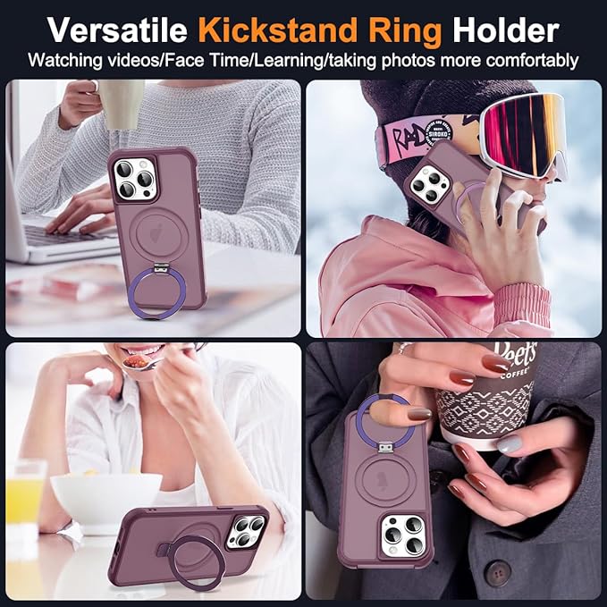 Compatible with iPhone 14 Pro Max Case with Invisible Magnetic O-Ring Stand Military-Grade Translucent Case for iPhone 14 ProMax 6.7" [Compatible with Mag-Safe][Great Grip Feeling], Wine Red