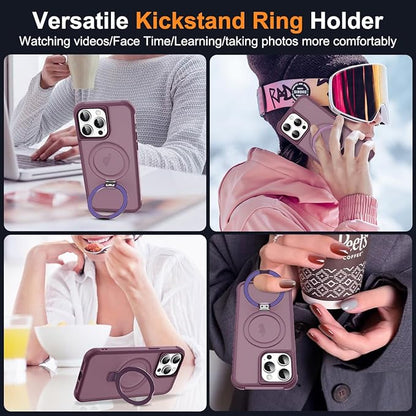 Compatible with iPhone 14 Pro Case with Invisible Magnetic O-Ring Stand Military-Grade Translucent Case for iPhone 14 Pro 6.1" [Compatible with Mag-Safe][Great Grip Feeling], Wine Red