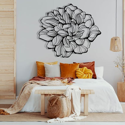 Metal Flower Wall Art, Flower of Life Metal Line Art Wall Decor, Metal Flower Wall Decor, Abstract Wall Decor, Metal Flowers, Home Decoration, Housewarming Gift, Gift for Her (45"W x 39"H / 115 x 99 cm, gold)