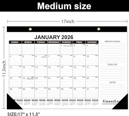 GuassLee Desk Calendar 2026-2027 - 18 Months Calendar 17" × 11.5" Desk Calendar from Jan. 2026 to Jun. 2027 with Julian Date, Monthly Goals, To-do List, Notes for Home School Office