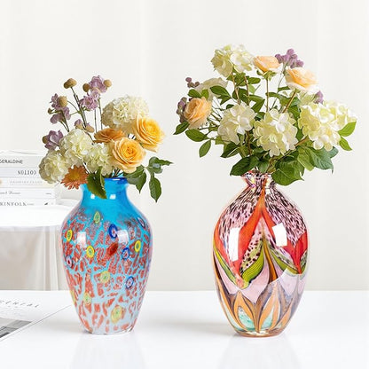 Glass Vases for Flower, Unique Hand Blown Colorful Glass Vase, Modern Art Decorative for Home Living Room, Office, Table centerpieces, Bookshelves and Wedding Decorations (JG34)