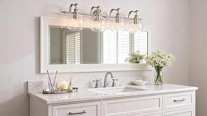 ANDY STAR Bathroom Light Fixtures, Brushed Nickel Vanity Light, 4 Light Bathroom Wall Lights, 30.5 Inch Modern Silver Wall Sconces, E26 Base Bulbs Required, UL Certified