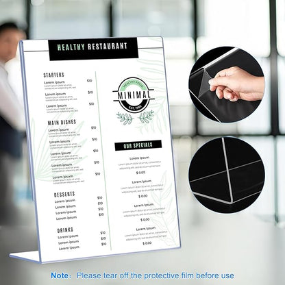 24 Pack Acrylic Sign Holder 8.5 x 11, Clear Plastic Display Stands for Tabletop, L-Shape Acrylic Stands for Flyers, Documents, Office, Restaurants, Vertical Sign Holder 8.5x11 for Desktop