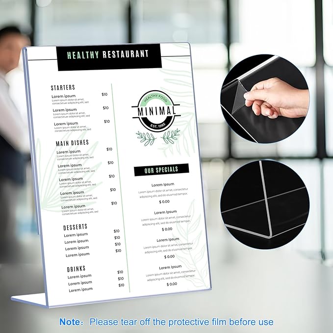 12 Pack Slanted Back Acrylic Sign Holders 5x7 for Business & Store, Tabletop Vertical Sign Holder with Anti-Slip Pads Clear Display Stand, for Menus Flyer Documents Office Restaurants Party Decoration