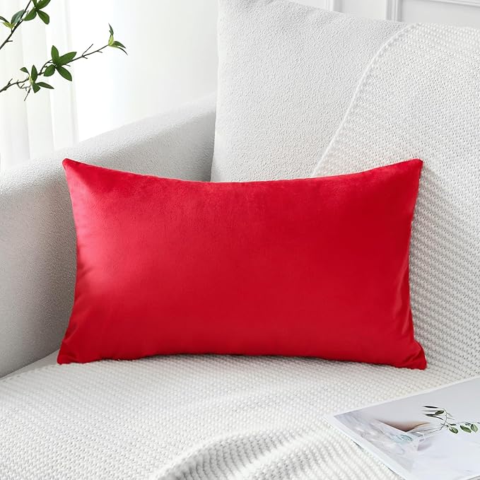 Artscope Luxury Velvet Pillow Covers Decorative Rectangle Pillowcases Soft Solid Cushion Cases for Couch Sofa Bedroom Car Decor 16x24 Inch Red