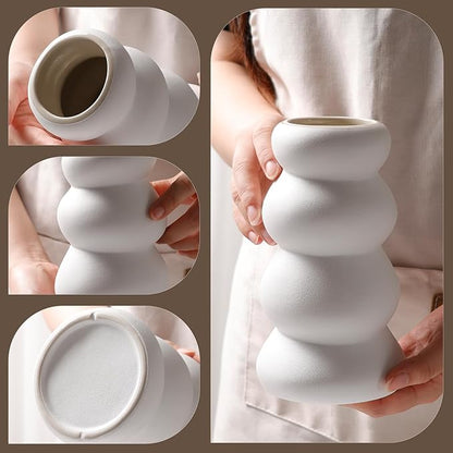 BosilunLife Ceramic Vase with Stacked Bubble Design – Boho Modern Sculptural Flower Vase for Home Decor, Shelf or Table Centerpiece (Unglazed White)