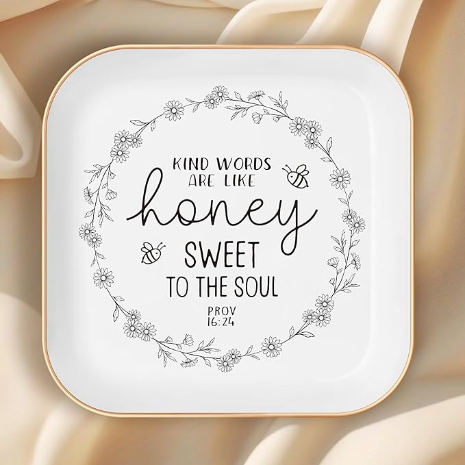 Christian Gifts for Women – Ceramic Jewelry Dish with Bible Verse, Inspirational Friendship & Teacher Appreciation Gift, Thoughtful Birthday or Christmas Keepsake (Prov 16:24)