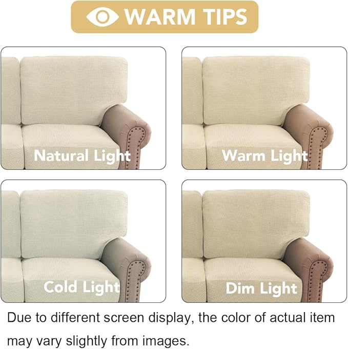 H.VERSAILTEX Multi-Pieces Sofa Covers Stretch Couch Covers Form Fitted Seats and Back Cushions Covers (2 Seat Covers Plus 2 Back Cusion Covers, Bonus 2 Armrest Covers), Natural