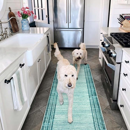 Lahome Modern Abstract Runner Rug, Washable Teal 2x6 Entryway Rug Runners Non Slip Hallway Runner, Low-Pile Soft Bathroom Runner Rug 6ft Kitchen Carpet Runner for Laundry Bedroom