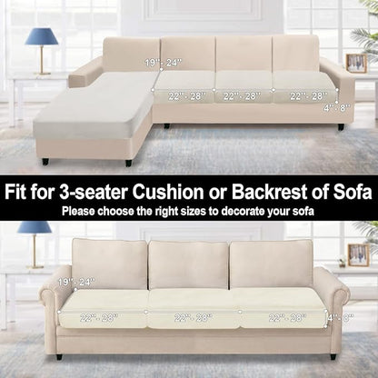 NAISI Couch Cushion Covers 3 Pieces Velvet Stretch Sofa Seat Covers or Backrest Covers Soft Individual Couch Covers for Sectional Sofa(3 Pcs for 3-Seat Cushion,Cream)