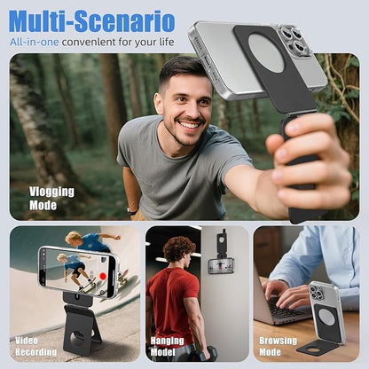Magnetic Tripod for iPhone, Aluminium Phone Tripod Stand Compatible with Magsafe iPhone 17/16/15/14/13/12 Series, Foldable Strong Magnetic Phone Stand & Travel Essentials Accessories