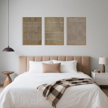 Large Abstract Brown Beige Framed Canvas Wall Art,Modern Lines Dots Wall Decor,Boho Neutral Minimalist Artwork,Mid Century Geometric Art Print for Living Room,Bedroom,Office- 16"x24"x3