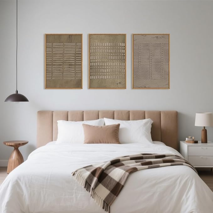 Aryroi Large Abstract Brown Beige Framed Canvas Wall Art,Modern Lines Dots Wall Decor,Boho Neutral Minimalist Artwork,Mid Century Geometric Art Print for Living Room,Bedroom,Office- 24"x36"x3