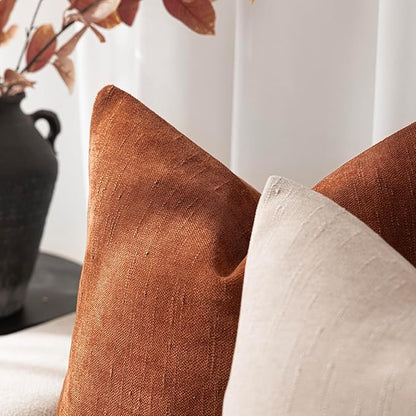 Foindtower Pack of 2 Soft Textured Throw Decorative Pillow Covers Square Accent Solid Cushion Cover Cozy Farmhouse Pillow Case with Zipper for Couch Sofa Bed Living Room 16x16 Inch, Burnt Orange
