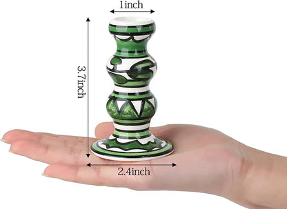 Vixdonos Painted Ceramic Vase Colorful Bud Vase Set of 3 Small Flower Vase Rustic Mini Vases in Bulk for Home Decor, Wedding and Dinner Party(Green)