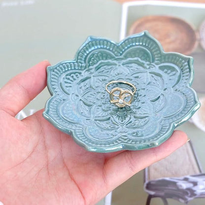 PUDDING CABIN Green Mandala Ring Dish, Birthday Gift for Mom Female Women Friend Girls