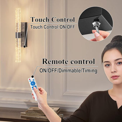 camuucci Battery Operated Black Wall Sconces Set of 2 Rechargeable Battery Powered Wall Light with 18000mAh Indoor Not Hardwired Dimmable Wall Lamp Fixtures for Bedroom Living Room 15.3 Inches