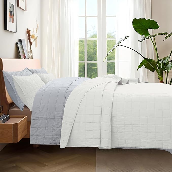 100% Cotton Quilt Sets Oversized King Size - Soft Lightweight Quilt for Bed Bedding Set for Bedroom Decor-Bedspread in Geometric Pattern with 2 Pillow Shams for All Season, 120x120 inches