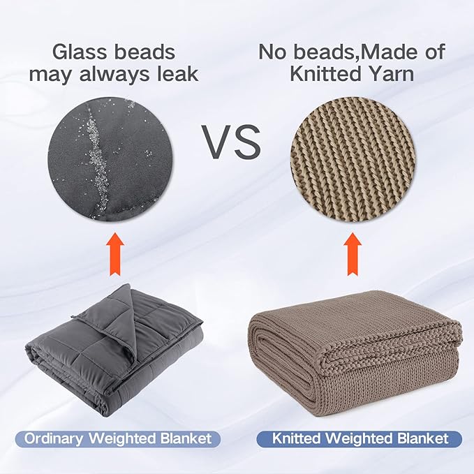 Guohaoi Knitted Weighted Blanket for Adults (Beige 48"x72" 20lbs) No Beads Cooling Throw Blanket for Hot Sleepers, Home Decor Breathable Chunky Knit Heavy Blanket Use on Full Size Bed