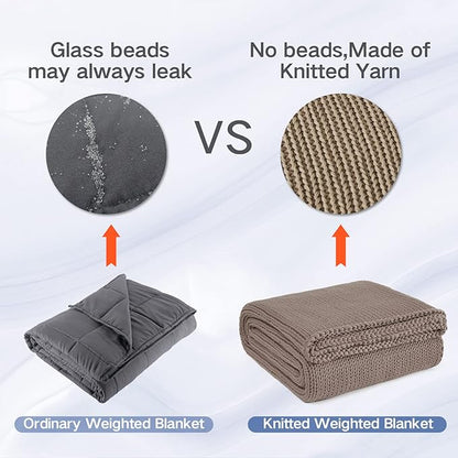 Guohaoi Knitted Weighted Blanket for Adults (Beige 60"x80" 12lbs) No Beads Cooling Throw Blanket for Hot Sleepers, Home Decor Breathable Chunky Knit Heavy Blanket Use on Queen/King Size Bed