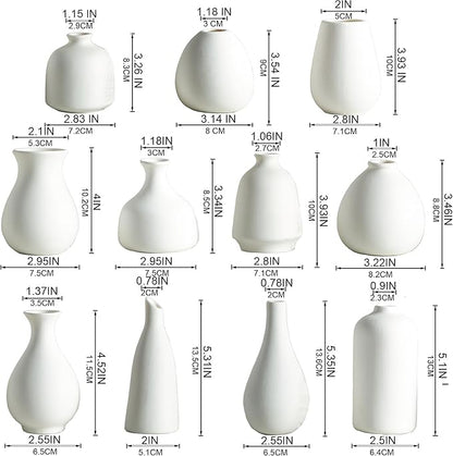 Ceramic Bud Vases, White Mini Vase Set of 11, Small Pottery Vases for Flowers Mini Ceramic Vases for Pampas Grass Vase Bulk for Wedding Table Centerpieces Decoration Boho Home Decor DIY Gift