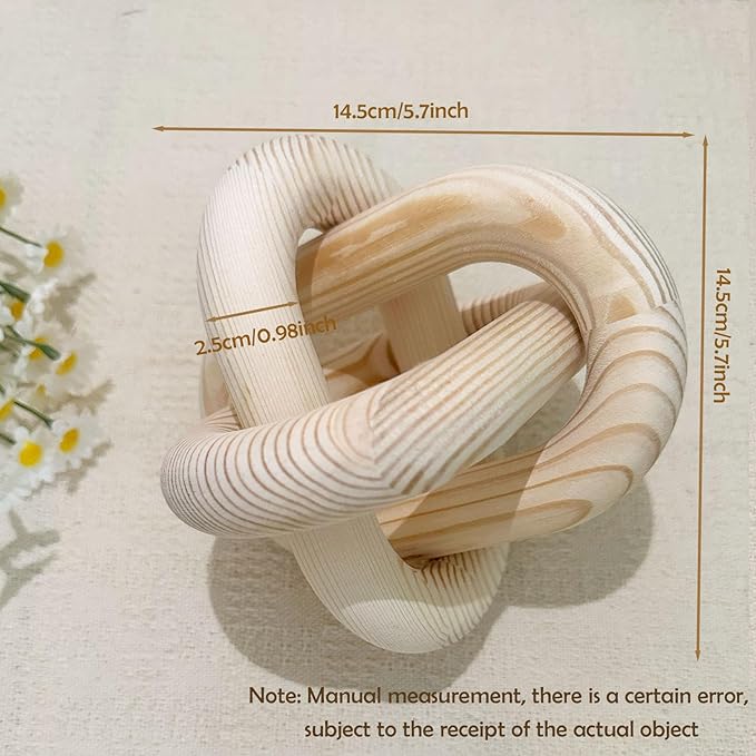 3-Link Wood Knot Chain Link Coffee Table Decor Boho Natural Wooden Knot Hand Carved Decorative for Modern Farmhouse Home Living Room Bedroom Shelf Decoration (Natural)