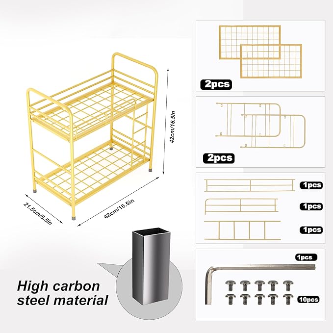 Desk Organizer Storage and Frees Up The Space of The Desk, Metal Small Bookshelf with Bunk Bed Design,Small Desk Organizer 9x2.5x17.7 Inch