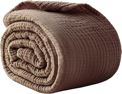 100% Cotton Muslin Blanket 50" x 60", Breathable and Lightweight Cotton Throw Blankets for Couch, Soft Cooling Summer Gauze Blanket for Adults All Season, Tan