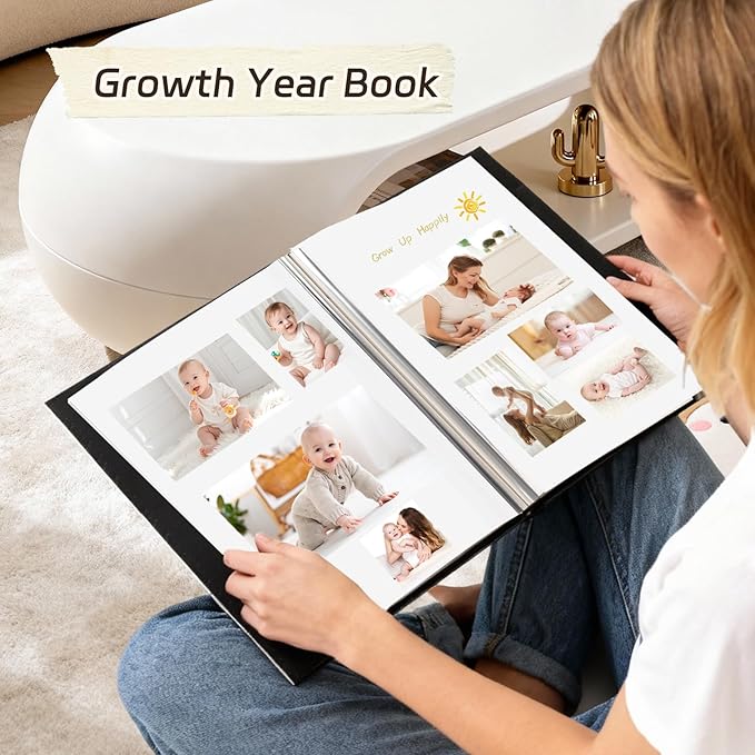 RECUTMS 60 Pages DIY Scrap book Photo Album 4x6 5x7 8x10 Pictures PU Leather Cover Wedding Self Adhesive Photo Album Baby Picture Book Family Pictures of Any Size Scrapbook Album(White)