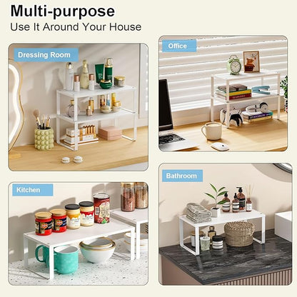 15.75" Long Stackable Expandable Metal Shelf Organizer For Kitchen Cabinet Counter Storage, Set of 2 Small Metal Storage Shelves Spice Rack For Kitchen Cupboard Countertop,Sturdy, 30LBS Heavy Duty