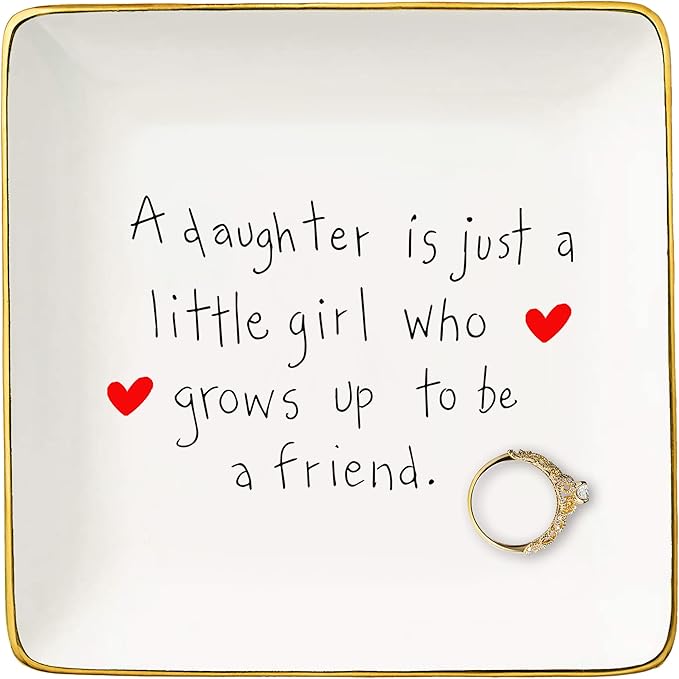 Topthink A Daughter Is Just A Little Girl Who Grows Up to Be A Friend-Ceramic Jewelry Holder Ring Dish Trinket Tray from Mom-Birthday Graduation Christmas Gift for Daughter Daughter-in-Law
