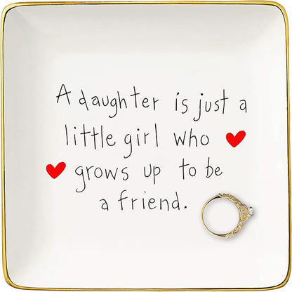 Topthink A Daughter Is Just A Little Girl Who Grows Up to Be A Friend-Ceramic Jewelry Holder Ring Dish Trinket Tray from Mom-Birthday Graduation Christmas Gift for Daughter Daughter-in-Law