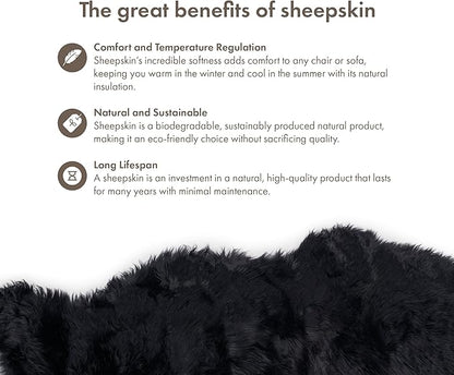 Sheepskin Long Hair 2x3 ft | Bedside Rugs for bedrooms, Sofa, Chair or The Dining Table | Each Sheepskin Rug is Unique and Created by Nature | Small Fluffy Rug in Color Black