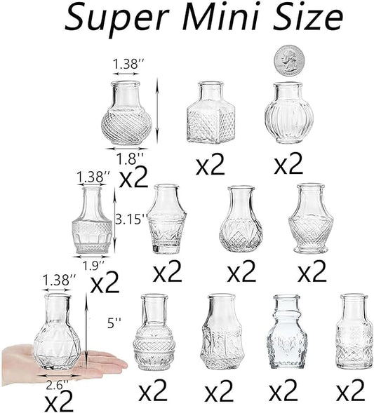 Clear Glass Bud Vase Cute Mini Vases 24Pcs EylKoi Flowers Vintage Small Glass Tiny in Bulk Different Shape Modern Set Lovely for Decor Table Wedding Home Table Centerpieces Dinning Party